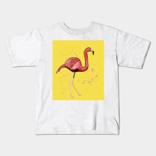 Flamingo with tropical leaves and an illuminating background Kids T-Shirt